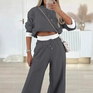 Women's Charcoal Wide Leg Lounge Set